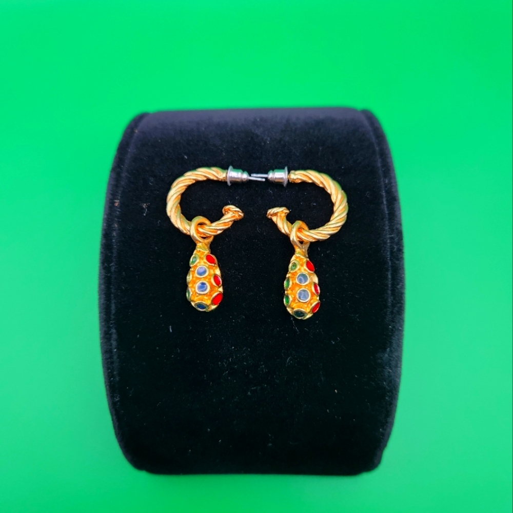 Vintage Christmas Earrings, Tree with Rinestones, and Teardrop with Rinestones